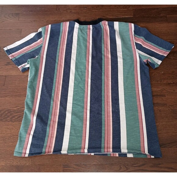 Guess Jeans Shirt Mens Medium Spellout Colorblock Retro Style Striped Tee FLAWS - Picture 6 of 15